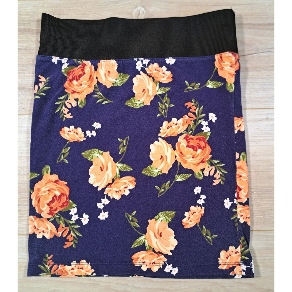 Forever 21 XXI Y2K Navy Blue Orange Floral Rose Mini Skirt Small